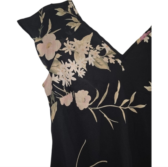 Vintage 90s All That Jazz Moody Dark Floral Midi Dress Small Double V-neckline - Picture 3 of 7